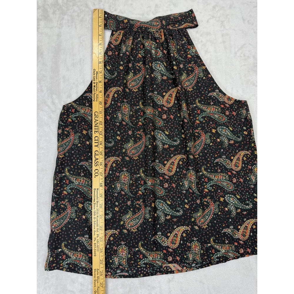 J.Crew Paisley Tie Neck Sleeveless Blouse Top Black Boho Floral Size 8 - Picture 3 of 10